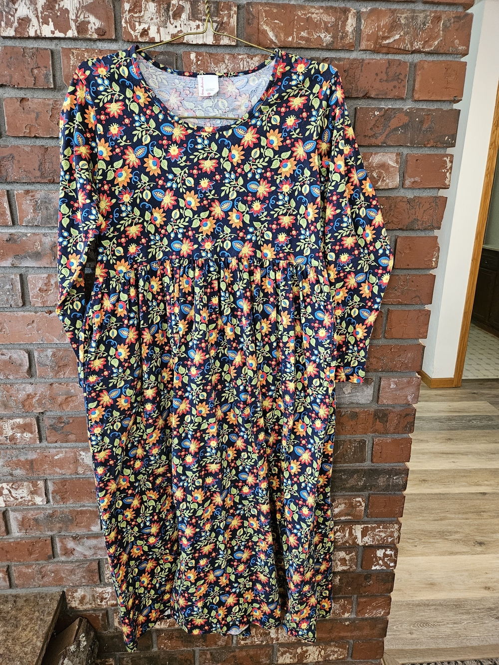 Hanna Andersson Navy Floral Maxi Dress with Yellow & Orange Blooms